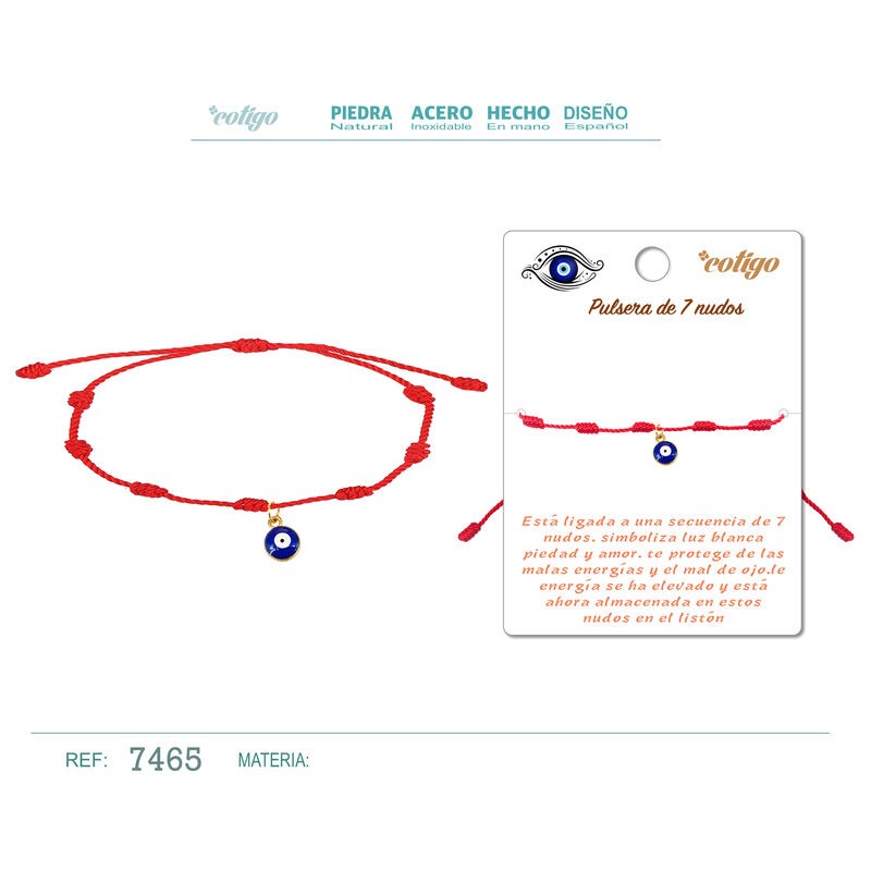 Pulsera 7 Nudos con Colgante Ojo Turco Dorado (P4) ·